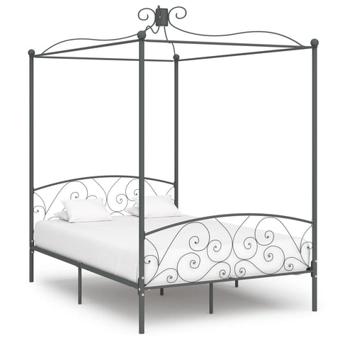 284483 Canopy Bed Frame without Mattress Grey Metal 140x200 cm