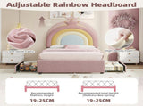 3ft Single Upholstered Bed with Adjustable Rainbow Crown Headboard, Soft Velvet Bed Frame with N652P391209P