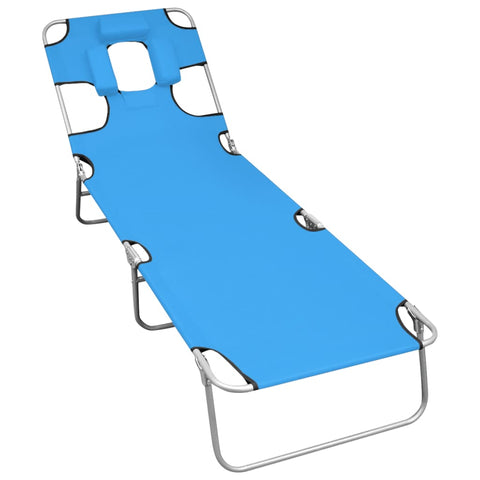 ZNTS Folding Sun Lounger with Head Cushion Steel Turqoise Blue 310332