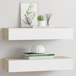 Wall Drawer Shelves 2 pcs Oak and White 60x23.5x10cm MDF 330264