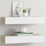 Wall Drawer Shelves 2 pcs Oak and White 60x23.5x10cm MDF 330264
