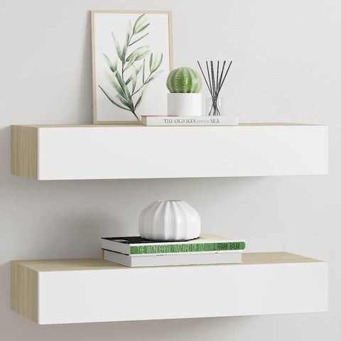 Wall Drawer Shelves 2 pcs Oak and White 60x23.5x10cm MDF 330264