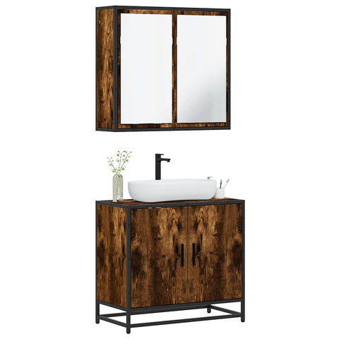 ZNTS 2 Piece Bathroom Furniture Set Smoked Oak Engineered Wood 3300887