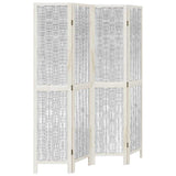 Room Divider 4 Panels White Solid Wood Paulownia 358674