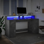 Desk with LED Lights Concrete Grey 160x55x91 cm Engineered Wood 3309432