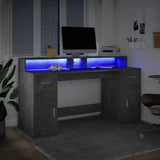 Desk with LED Lights Concrete Grey 160x55x91 cm Engineered Wood 3309432
