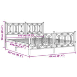 Metal Bed Frame without Mattress with Footboard Black 150x200cm 376148
