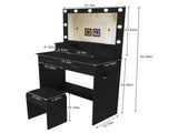 Makeup Vanity Desk with 9 Hollywood Bulbs,with a large mirror, featuring 4 drawers and 1 open W1196P519991
