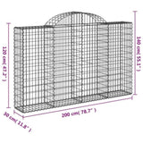 Arched Gabion Baskets 2 pcs 200x30x120/140 cm Galvanised Iron 3146131