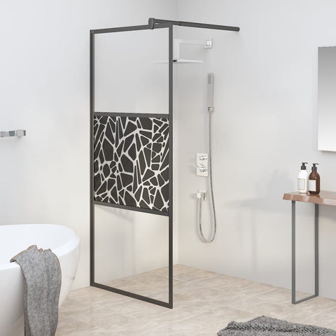 Walk-in Shower Wall 90x195cm ESG Glass with Stone Design Black 151881