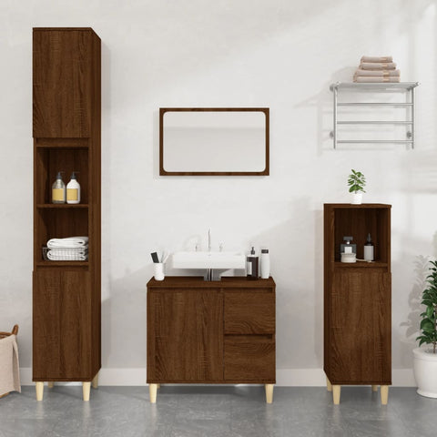 ZNTS 3 Piece Bathroom Cabinet Set Brown Oak Engineered Wood 3185542
