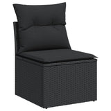 ZNTS 11 Piece Garden Sofa Set with Cushions Black Poly Rattan 3228915