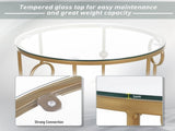 Round Coffee Tables Set of 2, Gold Nesting Side End Tables with Tempered Glass Top, Steel Frame for T3398P342264