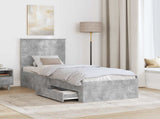 Bed Frame Concrete Grey and Silver 70 x 190 cm Engineered Wood 3411371