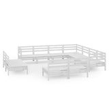 11 Piece Garden Lounge Set Solid Wood Pine White 3083155