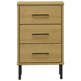 Bedside Cabinet with Metal Legs Brown Solid Wood Pine OSLO 350976