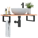 Basin Shelf Wall Mounted Steel and Solid Wood Oak 3302565