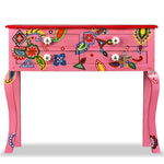 ZNTS Console Table Solid Mango Wood Pink Hand Painted 244597