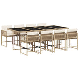 9 Piece Garden Dining Set with Cushions Beige Poly Rattan 3211462