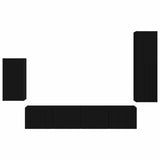 TV Cabinet Set Wall-mounted 4 pcs Black Engineered Wood 3409007