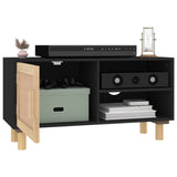 TV Cabinet Black 80x30x40 cm Solid Wood Pine and Natural Rattan 345613