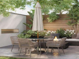 4 Seater Rattan Dining Set, Rattan Garden Furniture Set with Parasol Hole, Cushions, Glass Top Table T3398P314648