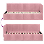 Corner Bed Frame with Headboard Pink 90 x 190 cm Velvet 42016259