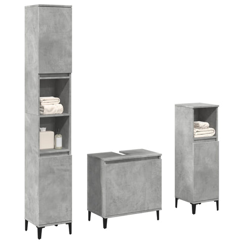 ZNTS 3 Piece Bathroom Furniture Set Concrete Grey Engineered Wood 3324948