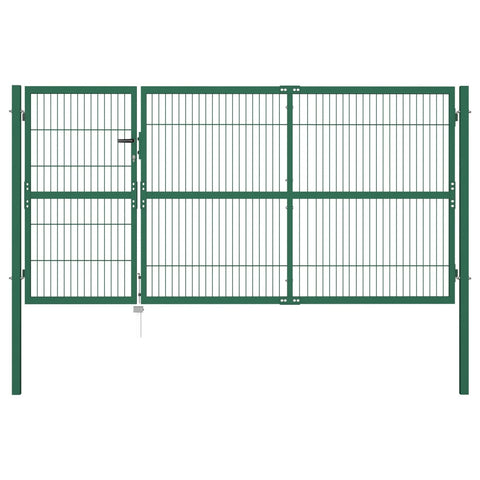 ZNTS Garden Fence Gate with Posts 350x140 cm Steel Green 142571