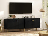 Sideboard Buffet Cabinet, Coffee Bar Cabinet with Fluted Doors and Adjustable Shelf, Black T3398P552581
