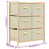 Storage Rack with 6 Fabric Baskets Cedar Wood Beige 246439