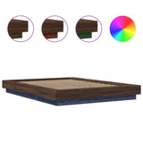Bed Frame with LED Lights without Mattress Brown Oak 120x190cm 3281146