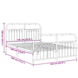 Metal Bed Frame without Mattress with Footboard White 137x190cm 376666