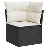 7 Piece Garden Sofa Set with Cushions Black Poly Rattan Acacia 3327507