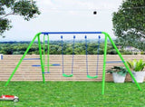 Metal Garden Swing Set Height Adjustable Children Outdoor Backyard Play Set for Toddlers Over 3 T3398P348086
