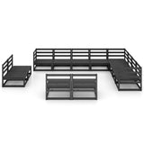 ZNTS 12 Piece Garden Lounge Set Black Solid Pinewood 3075898