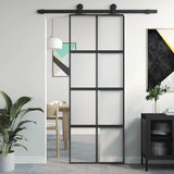 Sliding Door Black 76x205 cm Tempered Glass and Aluminium 155222