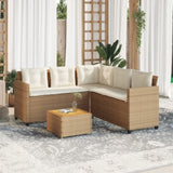 Garden Sofa with Table and Cushions L-Shaped Beige Poly Rattan 369050