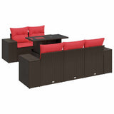 6 Piece Garden Sofa Set with Cushions Brown Poly Rattan Acacia 3326735