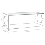 Coffee Table Silver 120x60x45 cm Stainless Steel and Glass 289029