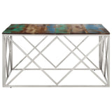 Coffee Table Silver Stainless Steel and Solid Reclaimed Wood 349984