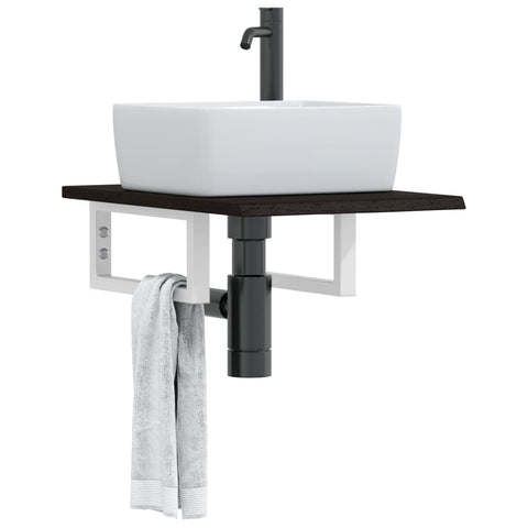 Basin Shelf Wall Mounted Steel and Solid Wood Oak 3302576