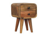 Solid Wood Extra Mini Curved Oak-ish Bedside, 2 Drawers, Brown B2743P403127
