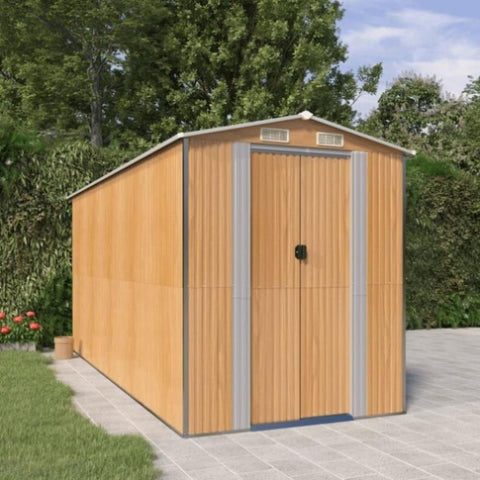 Garden Shed Light Brown 192x440x223 cm Galvanised Steel 3147474