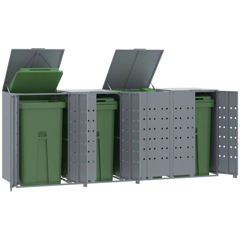 Wheelie Bin Storage for 4 Bins Grey 276x79x117 cm Steel 3279989