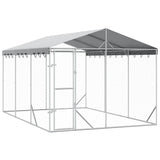 Outdoor Dog Kennel with Roof Silver 3x4.5x2.5 m Galvanised Steel 3190487