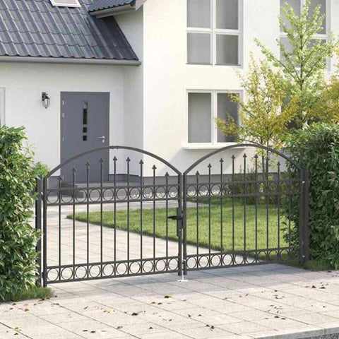 Fence gate with Lock Grey 300 x 125 cm Steel 42008934