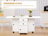 Multi-Storage Six-Person Drop Leaf Dining Table - White T3398P343519