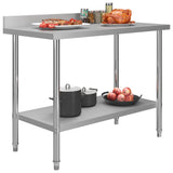 Kitchen Work Table with Backsplash 120x60x93 cm Stainless Steel 51191