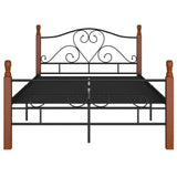 Bed Frame Black and natural oak Powder-coated metal, solid oak wood 324934